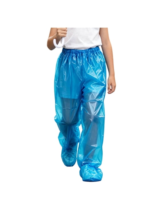 Kids Rain Pants, Waterproof Overpants with Attached Shoe Covers, Thick Durable Protective Rainwear for Boys and Girls(Blue,4-13 Years)