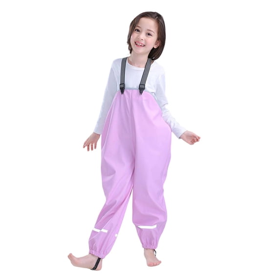 Kids Rain Pants with Straps PU Suspender Rain Trousers Cartoon Raincoat Set for Boys Girls Ages 4 to 8 Outdoor