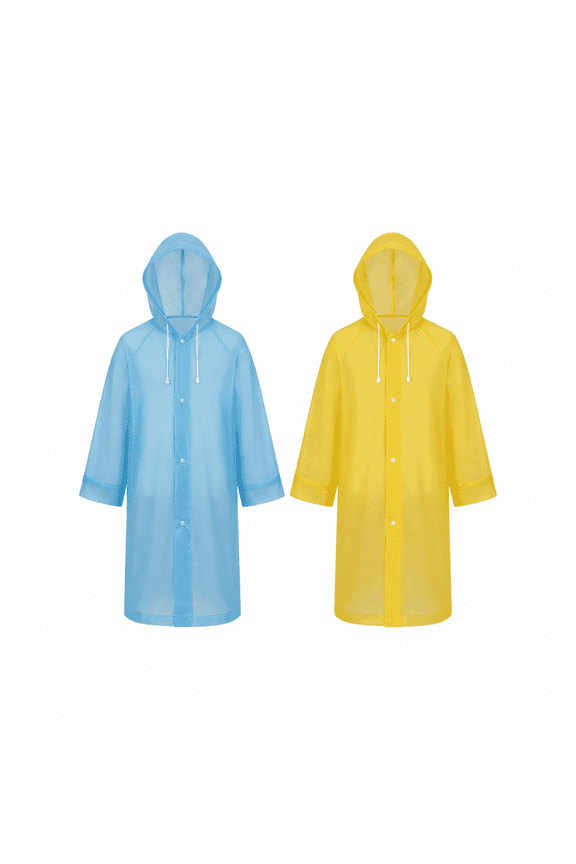 Kids Rain Poncho 2 Pack, Colorful EVA Disposable Ponchos for Children Color Powder Run Events - Blue+Yellow