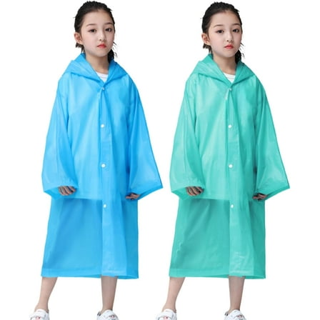 Kids Rain Poncho 2 Pack, Reusable Raincoat Rain Jackets for 6-14 Girls Boys