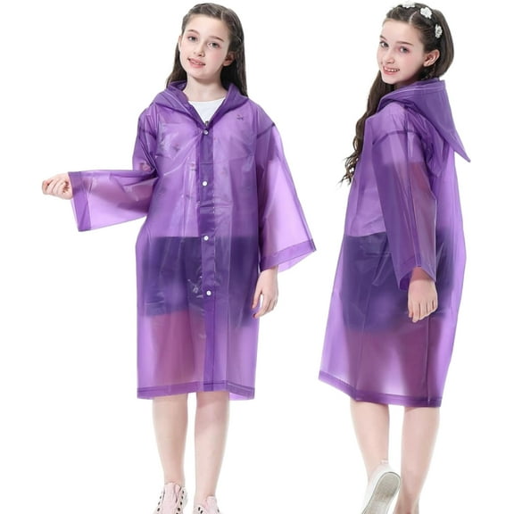 Kids Rain Poncho 2 Pack, Reusable Raincoat Rain Jackets for 6-14 Girls Boys