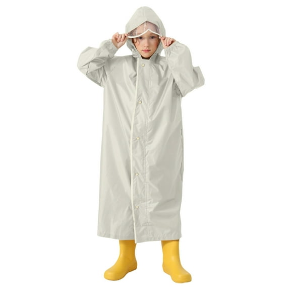 Kids Rain Poncho Girls Boys School Bag Hood Students Solid Color Long Rainy Day Outdoor Convenient Durable Lightweight Beige Rain Coat Sizes S