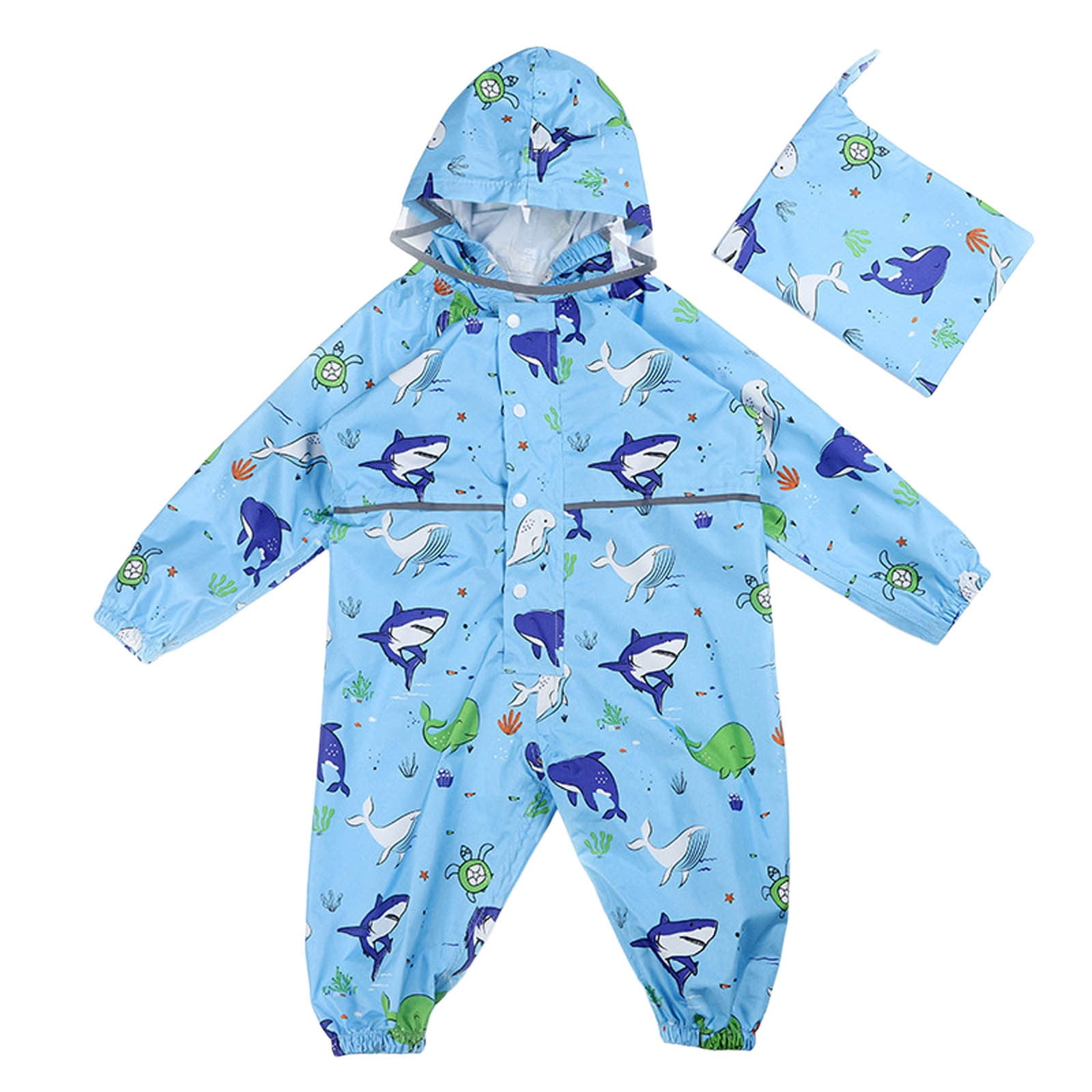 Kids Rain Suit Kids Toddler Waterproof Rain Suit Fashion Prints Lightweight Hooded One Piece Rain Suit Outdoor Rainwear Sky Blue 6 Years-7 Years
