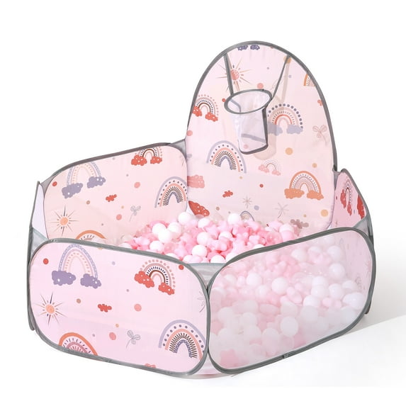 Kids Rainbow Ball Pit Large Pop Up Childrens Ball Pits Tent for Toddlers Playhouse Baby Crawl Playpen with Basketball Hoop and Zipper Storage Bag, Balls Not Included