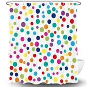 Kids Rainbow Bathroom Shower Curtains, Retro Colorful Geometric Polka Dots Bath Curtain, White Modern Restroom Waterproof Fabric Shower Curtain Sets with Hooks, 69x70 inches