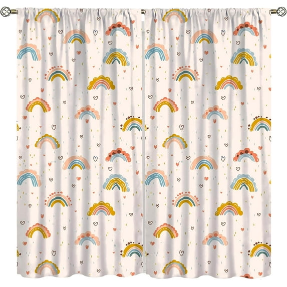 Kids Rainbow Blackout Curtains Autumn Leaves Cartoon Cute Rainbow Flower Pattern Bedroom Children''s Room Decorative Heat Insulation Blackout Curtains52x84in