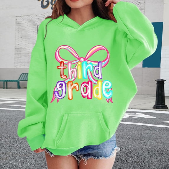 Kids Rainbow Bow Third Grade Graphic Pullover Hoodie Soft Fleece Long Sleeve Sweatshirt for Back To School First Day Photos & Elementary Daily Commute Outfits Green 120