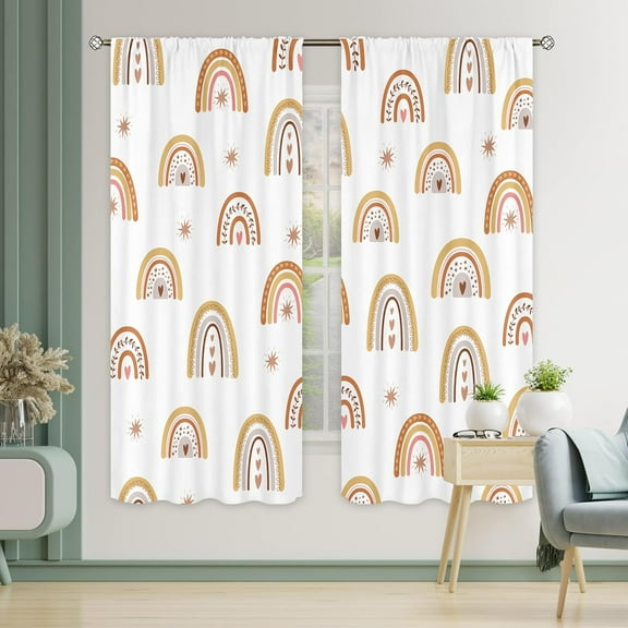 Kids Rainbow Curtains 42W x 63H Inch Rod Pocket Boho Cute Cartoon Colorful Stars for Girls Bedroom Decor Bohemia Love Heart Lovely Abstract Art Printed Living Room Window Drapes Fabric 2 Panel