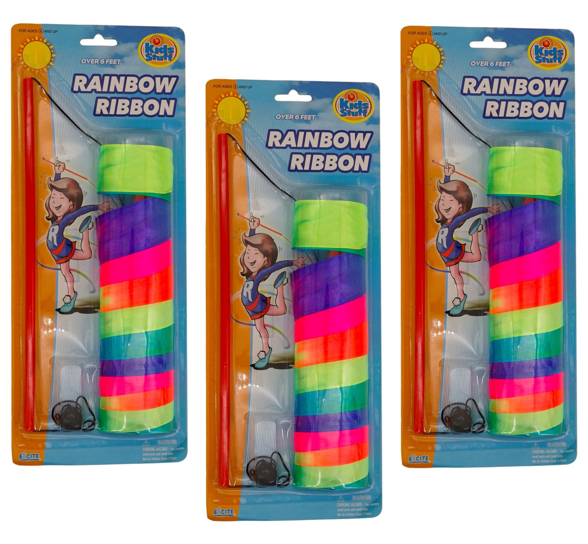 JA-RU Disney Princess Rainbow Ribbon Wands (3 Twirling Ribbon Assorted)  Dancing Rhythmic Streamer Wand, Girls Toys. Gymnastics Equipment for Kids.