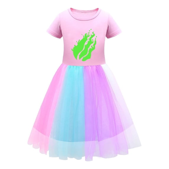 Kids Rainbow Flame Dress – PrestonPlayz Inspired Girls Outfit – Tulle Skirt and Short Sleeve Tee Combo for Casual and Party Wear