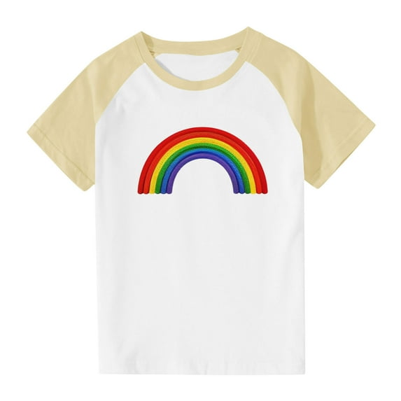 Kids Rainbow Short Sleeve T Shirts Girls Boys Round Neck Summer Teenage Tshirts Fashion Graphic Cute Casual Jogging Athletic School Children Tunic Tops Age 3-13 Years Yellow 11-12 Years