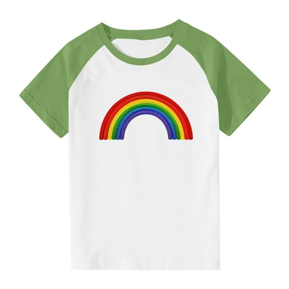 Kids Rainbow Short Sleeve T Shirts Girls Boys Round Neck Summer Teenage Tshirts Fashion Graphic Cute Casual Jogging Athletic School Children Tunic Tops Age 3-13 Years Green 13-14 Years