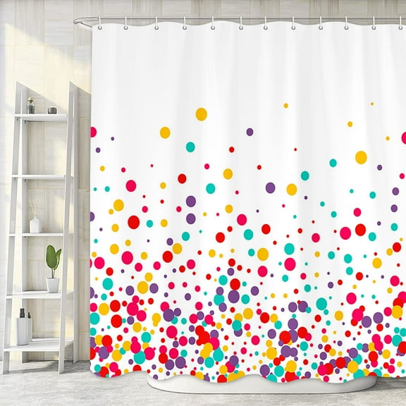 Kids Rainbow Shower Curtain for Bathroom, Colorful Polka Dot Bubble Confetti Fabric Shower Curtains, White Children Girls Teens Modern Geometric Cute Restroom Decor Accessories with Hooks 72X72 Inches
