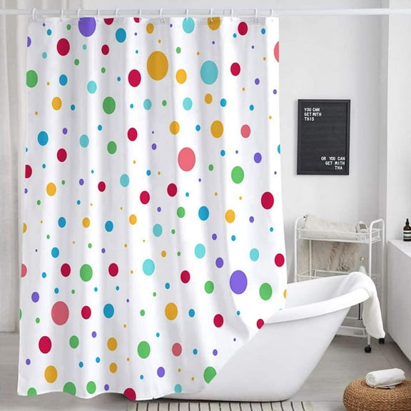 Kids Rainbow Shower Curtain for Bathroom, Colorful Polka Dot Fabric Shower Curtains Set, White Modern Geometric Cute Restroom Decor Accessories with Hooks 72X72 inches