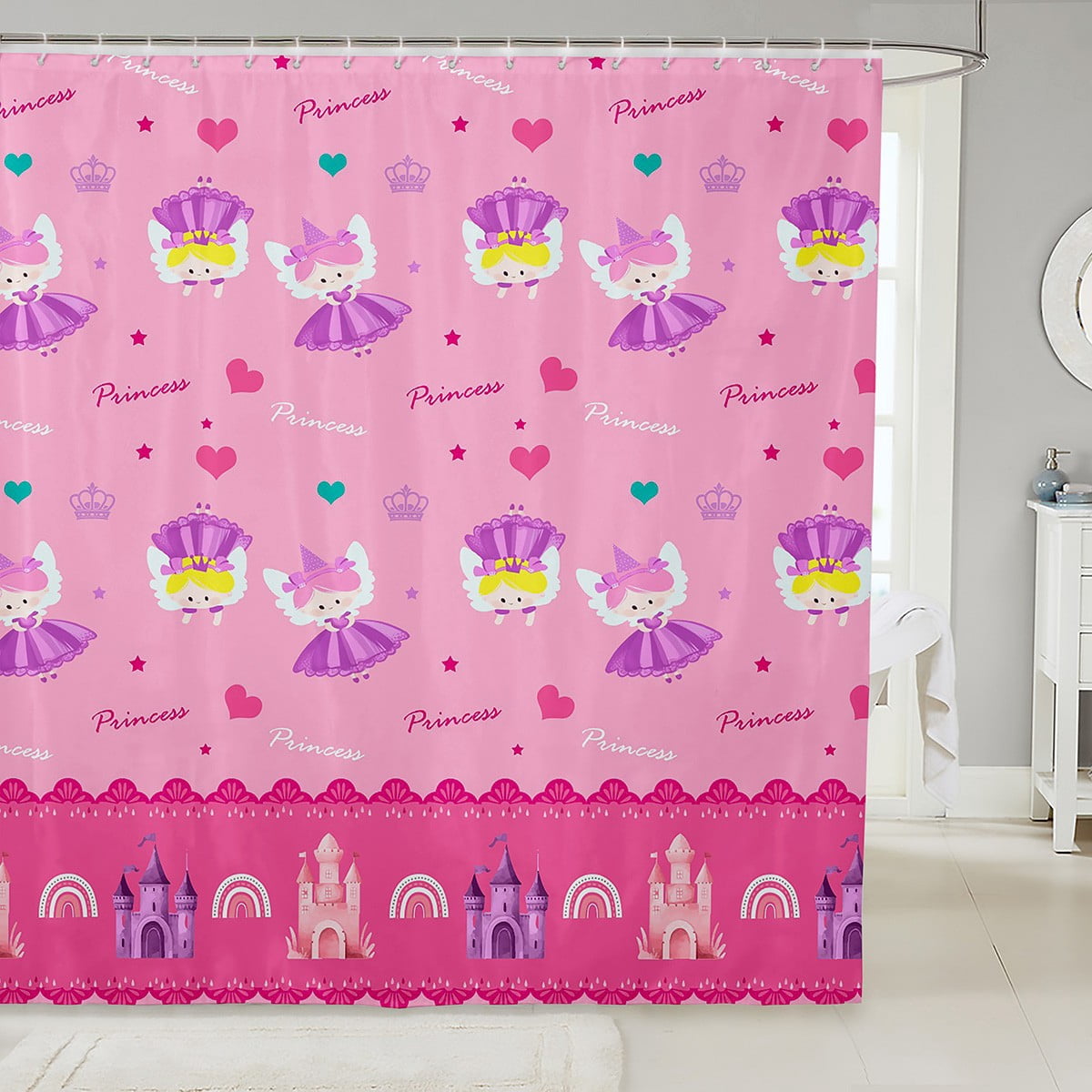 Kids Rainbow Shower Curtain for Girls Castle Bath Curtain Kawaii ...