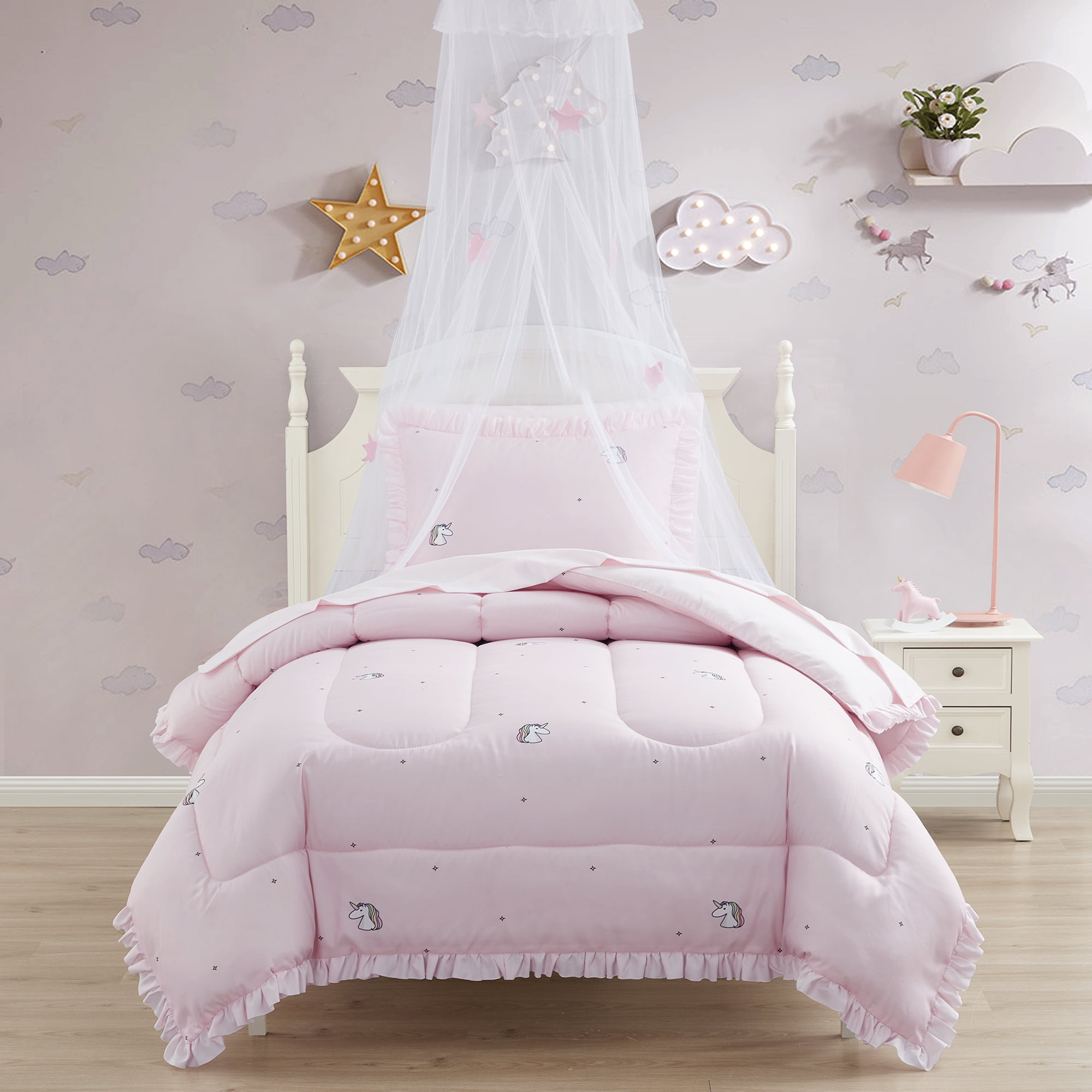 Twin Pink Microfiber Rainbow Unicorn Bed in a Bag Set