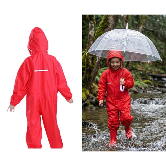 Kids Rainsuit 1 Piece Hooded Overalls for Boys Waterproof Windproof Kids Rain Jackets 4-5 Years Raincoat