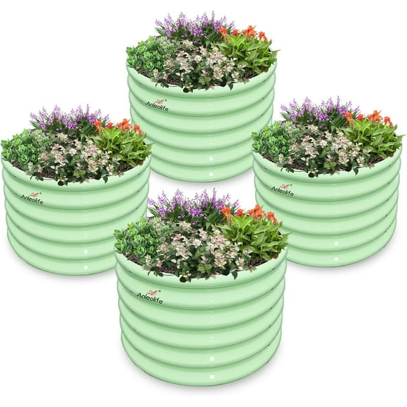 Kids Raised Garden Beds Outdoor (4-Pack)-24x24x18in Round Galvanized Metal Planter Box for Planting Vegetables, Flowers, Fruits, Eco-Safe & Easy Setup, Mint Green