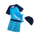 thumbnail image 1 of Kids Rash Guard Swim Set Cartoon Short Sleeve Swimwear Baby Toddler Boys' 3-Piece Swimsuit Set Bathing Suit with Hat,Blue,3Y, 1 of 5
