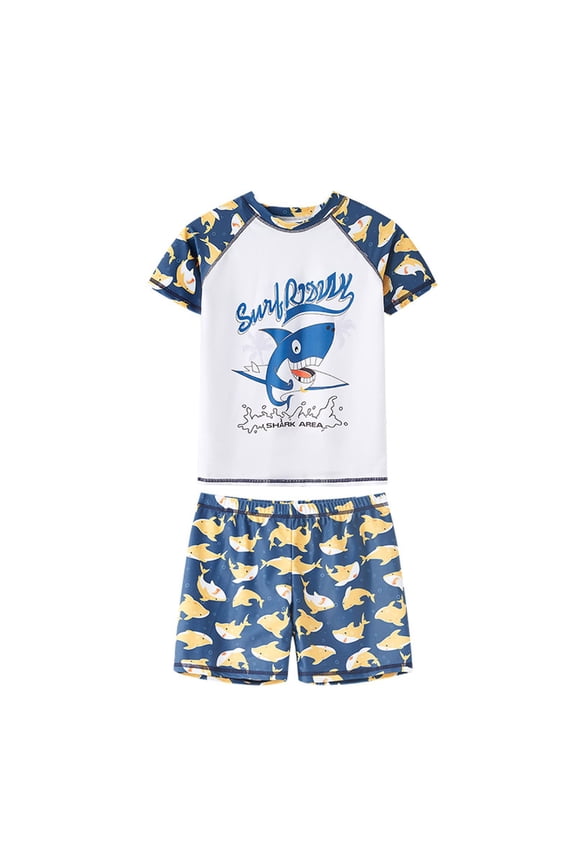 Kids Rash Guard Swim Set Kids Summer Short Sleeve Sunsuit Swimwear Boys Girls Two Piece Rash-Guard-Sets Cartoon Printed Swimwear Swimsuit,10-11 Years