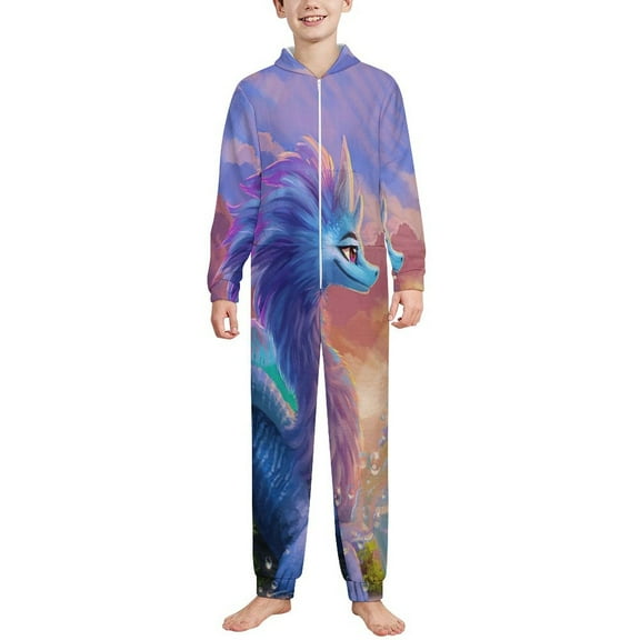 Kids Raya and the Last Dra-go Onesie Pajamas Zip Up One Piece Hooded Sleepwear Fleece Jumpsuits for Boys Girls