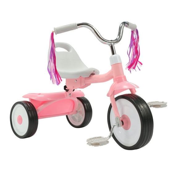 Kids Readily Assembled Steel Framed Adjustable Beginner Fold 2 Go Trike with Storage Bin, Pink