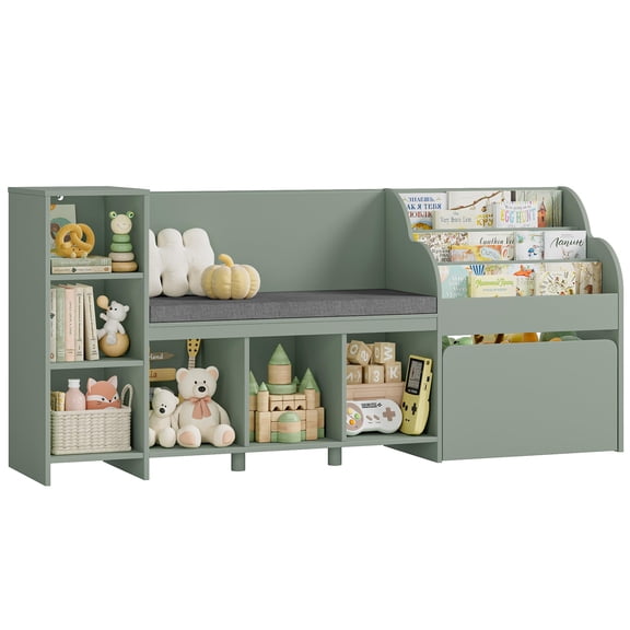 Kids Reading Nook with Bookshelf Toy Storage Green 1 Unit