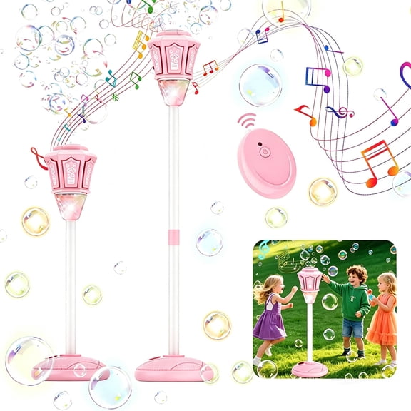 Kids Rechargeable Bubble Machine with Lights & Music, 3-Level Adjustable Height 21-47in, Detachable Wand 2-in-1 Bubble Blower for Outdoor Party Wedding Birthday Gifts