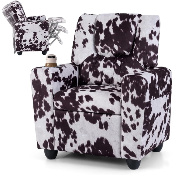 Kids Recliner, 2-in-1 Toddler Armrest Sofa Couch with Cup Holders, Adjustable Footrest, Velvet Fabric, Child-Size Recliner Chair for Boys Girls Age 3+ (Zebra Color)