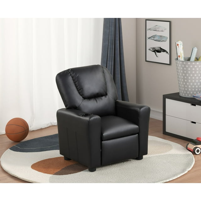 Kids Recliner Chair with Cup Holder, PU Leather Children's Reclining