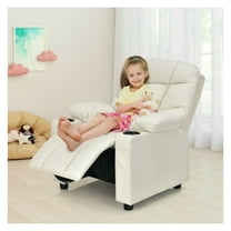 Kids Recliner Chair with Cup Holders - PU Leather Living Room Sofa for Children Ages 3 , Adjustable Backrest & Footrest, Side Pockets, Black/Brown/Blue/Gray