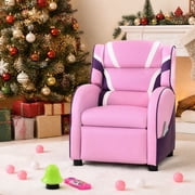 Costway Kids Recliner Chair Gaming Sofa PU Leather Armchair w/Side Pockets Pink