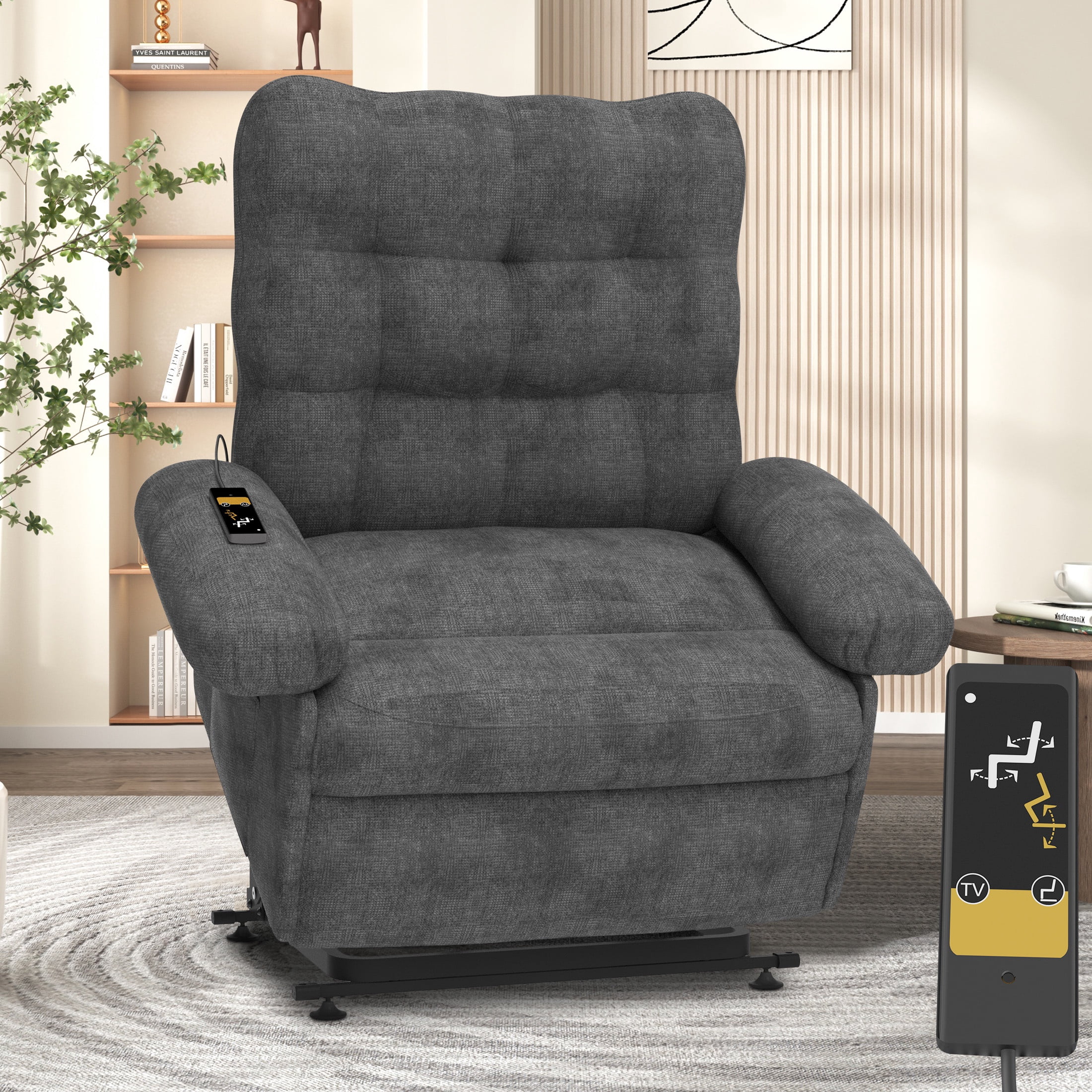 Power Lift Recliner Chair Lift Chair, HSUNNS Recliners for Elderly and Adults with Remote and Side Pockets, Heavy Duty Reclining Mechanism Reclining Sofa Chair for Living Room, Gray