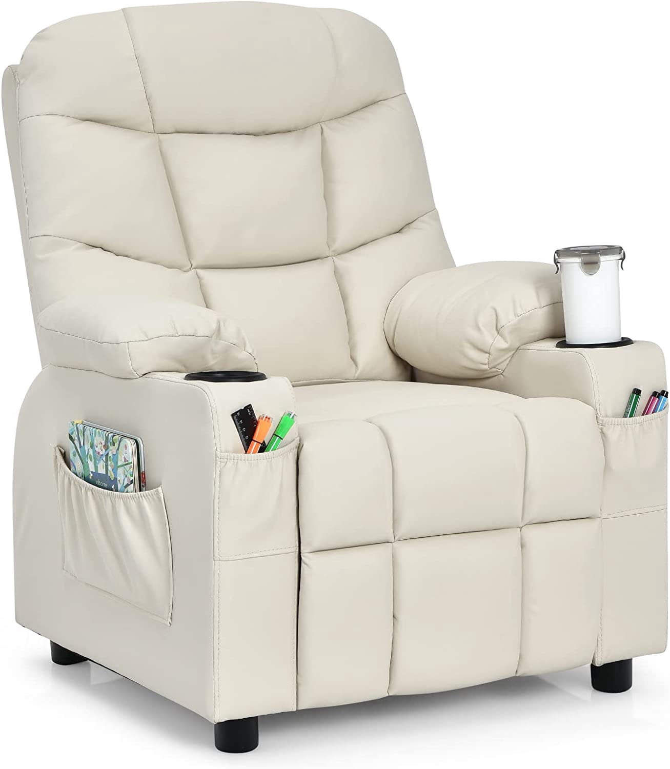 Kids Recliner Chair w/Cup Holder & Side Pockets, Children Recliner w
