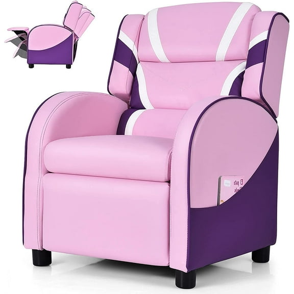 Kids Recliner Sofa, Children Leather Armchair Couch w/Footrest, Headrest, Gaming Reclining Chair for Living Room Nursery, Birthday Xmas Gift for Boys Girls Toddlers Reading Relaxing (Pink)