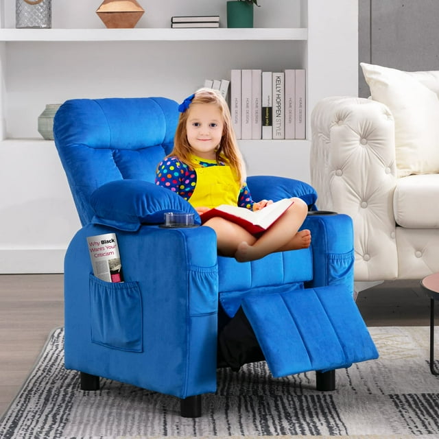 Wanan Kids Recliner Chair, Modern Velvet Lounge with Cup Holder ...