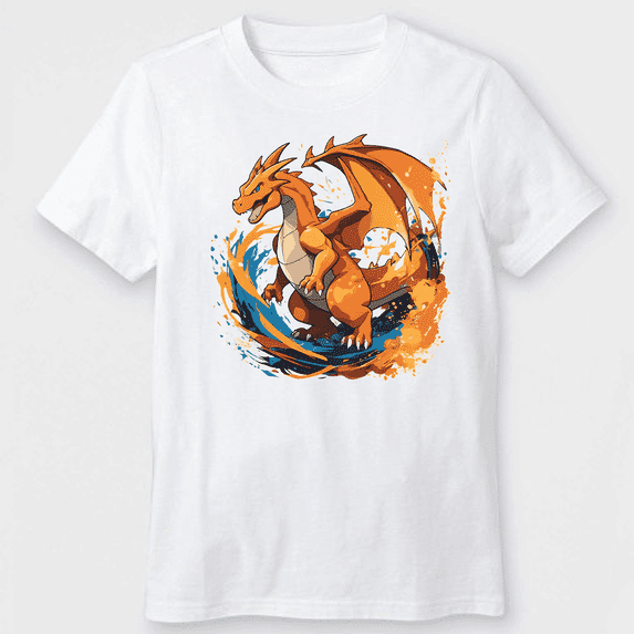 Kids Red Dragon Breathing Fire Youth Unisex Graphic T-Shirt Size 6-7