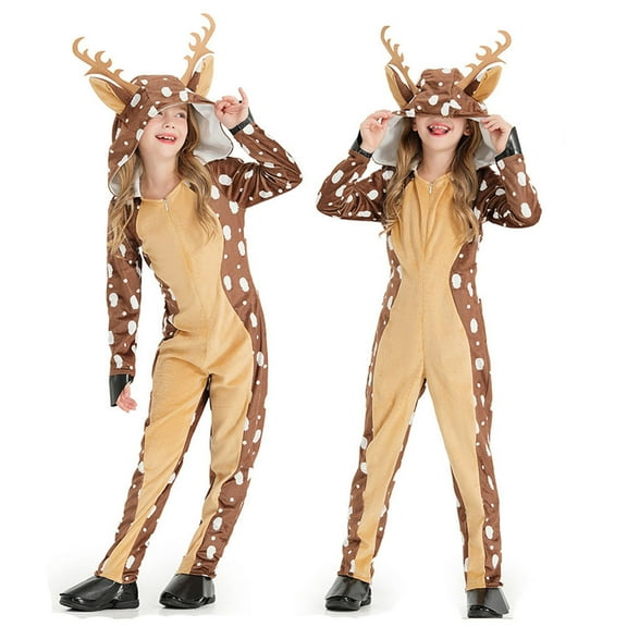 Kids Reindeer Costume Christmas Deer Romper Jumpsuit for Boys and Girls One Piece Outfit