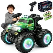 HNH Kids RC Monster Truck, 2.4Ghz 1:18 Scale Off‑Road Remote Control Car with LED Light Wheels, 2 Rechargeable Batteries, All‑Terrain RC Toy Vehicle for Childre