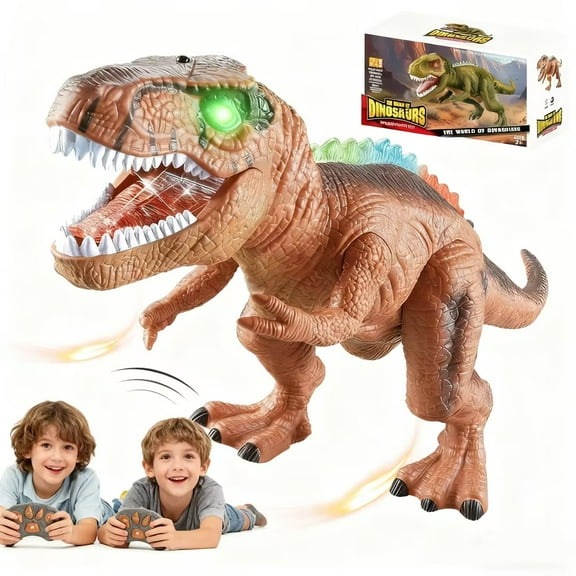 PayUSD Remote Control Dinosaur Toys for Kids 3-5 5-7, Upgraded T Rex with Light, Realistic Roars, RC Walking & Dancing Dinosaur Robot 4-7 , Christmas Birthday Gifts Toys for Kids Boys Girls 3+, Brown