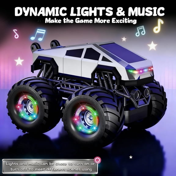 Kids Remote Control Monster Truck with Dynamic LED Lights and Music