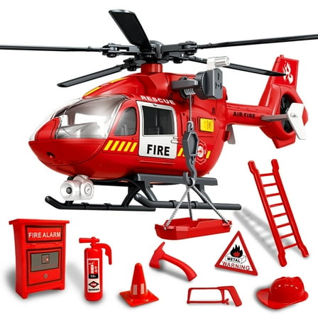 Kids Rescue Helicopter Toy with Lights & Sound, Includes Fire Rescue Tools - 8 Pcs Accessories, Role Play Toy for Preschool Kids Ages 3+