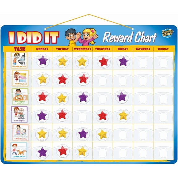Kids Responsibility Chart Board with Magnets, 63 Chores, Potty Train Tasks, Multiple Children (Pocket)