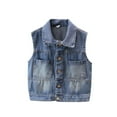 thumbnail image 1 of Kids' Retro Denim Vest Sleeveless Collared Button Down Washed Jacket Fashionable Casual Vest for Back-to-School & Outings (2-12 Years), 1 of 8