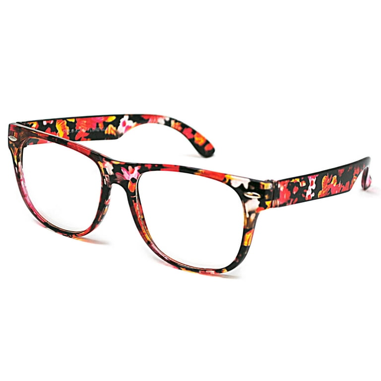 Kids Retro Sunglasses Flower Red Frame Clear Lens