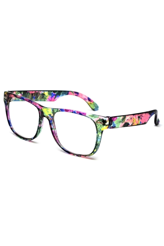 Kids Retro Sunglasses - Flower Turquoise Frame / Clear Lens