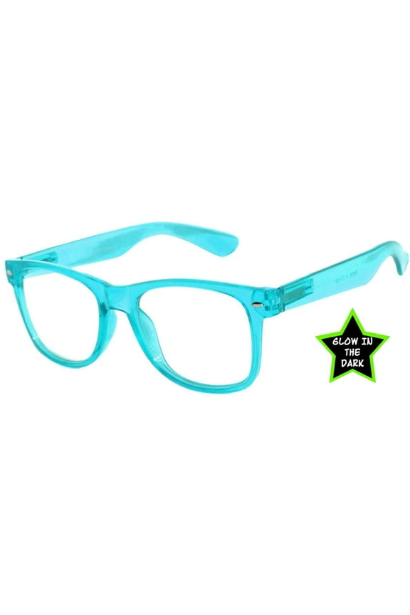 Kids Retro Sunglasses - Glow in the Dark Blue Frame / Clear Lens