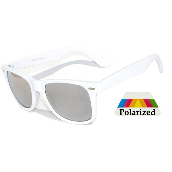 Kids Retro Sunglasses - Matte-White Frame / Mirror Polarized Lens