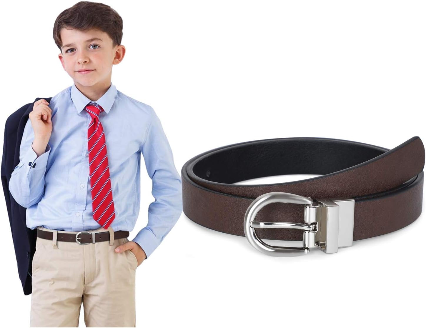 2645 Kid Boy\'s Reversible Belt, Kids Leather Casual Dress Belt For Jeans Kids Reversible Belt for Boys and Girls Leather Belt for  main image 2