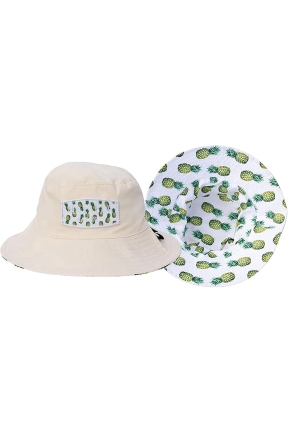 Kids Reversible Bucket Hat with Pineapple Print, for Girls, Packable Fun & Cool Beach UPF 50+ Sun Protection Bucket Hat - Ages 2-13 Years